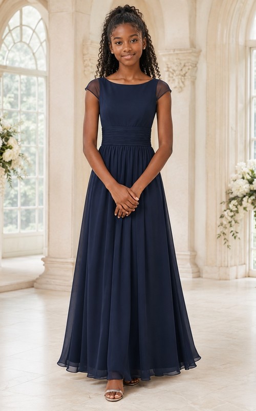 children's navy blue bridesmaid dresses Dark Junior Dress A-Line Scoop Short Sleeve Elegant Blondie Nites Sweetheart Neck cf-size-5 Available in select sizes Cores:Beige