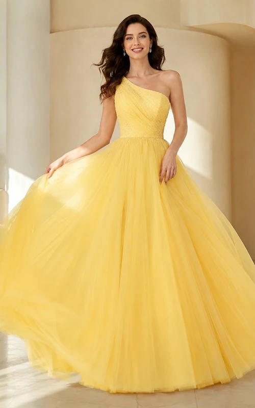 Yellow Satin Strapless Sweetheart A-Line Ball Gown Formal Dress