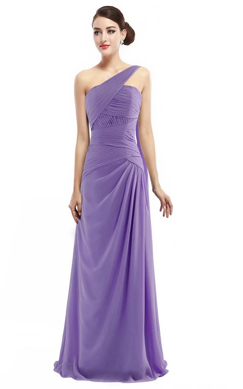 Vestido largo de gasa de un solo hombro con fruncido