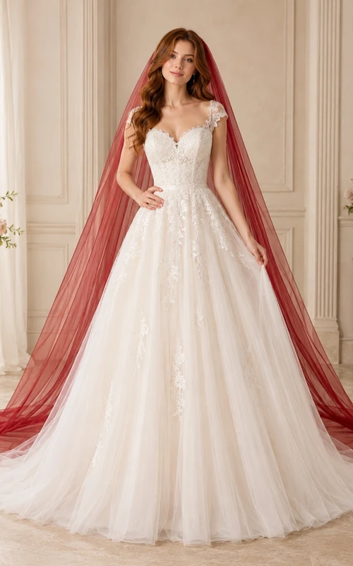 Vestido de novia de satén con cola larga y corte en A para ceremonia nupcial