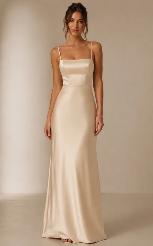 Robe de demoiselle d'honneur fourreau en satin carré plissé