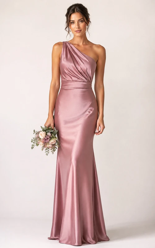 Dusty Rose One-Shoulder Satin Mermaid Bridesmaid Dress