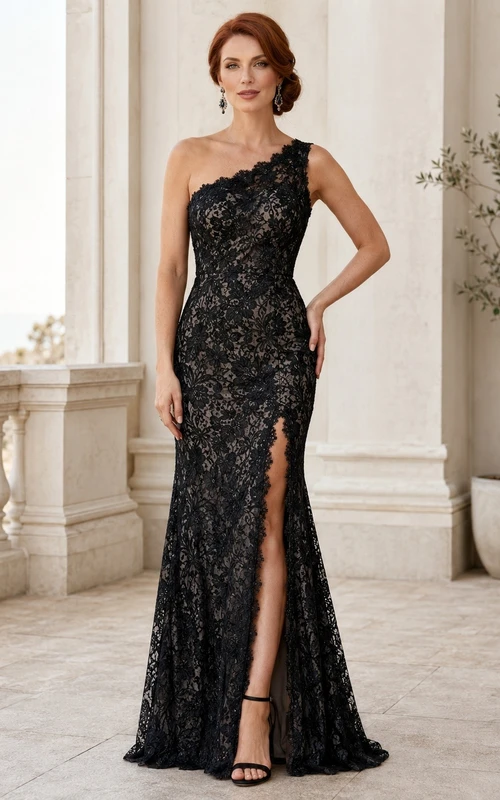 Black Sexy Modern V-Neck Sleeveless Lace Front-Slit Mermaid Floor-Length Evening Dress
