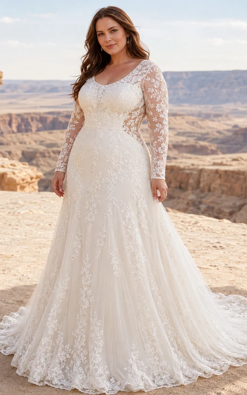 Lace Tulle Wedding Dress A-Line V-Neck Sleeveless Chapel Train Bridal Gown