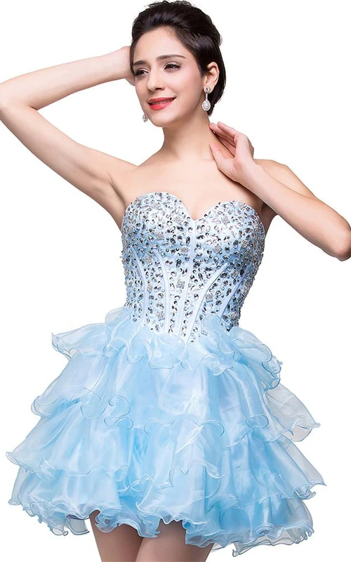 Glamouröses, herzförmiges Kristall-Abendkleid aus Organza