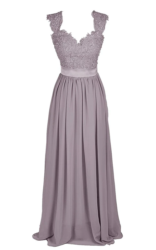 Robe longue à manches courtes avec corsage en dentelle et ceinture
