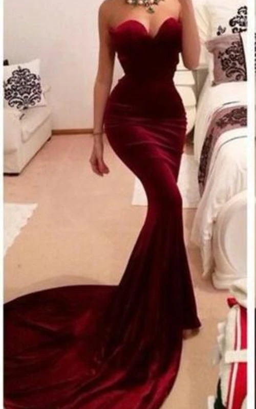 Nuevos vestidos de fiesta rojos con escote corazón, vestidos de noche estilo sirena sexys.