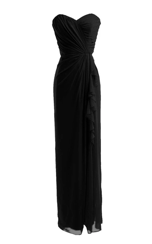 Vestido de gasa ajustado con escote corazón y volantes
