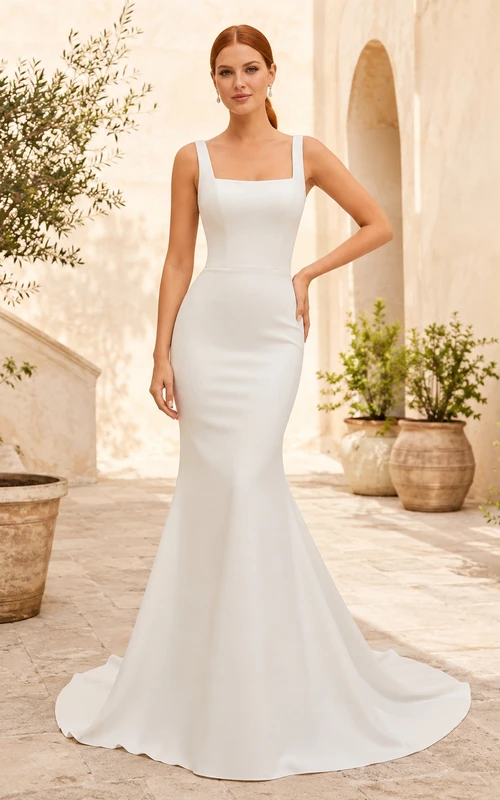 Brautkleid aus Satin, A-Linie, trägerlos, mit Schleppe