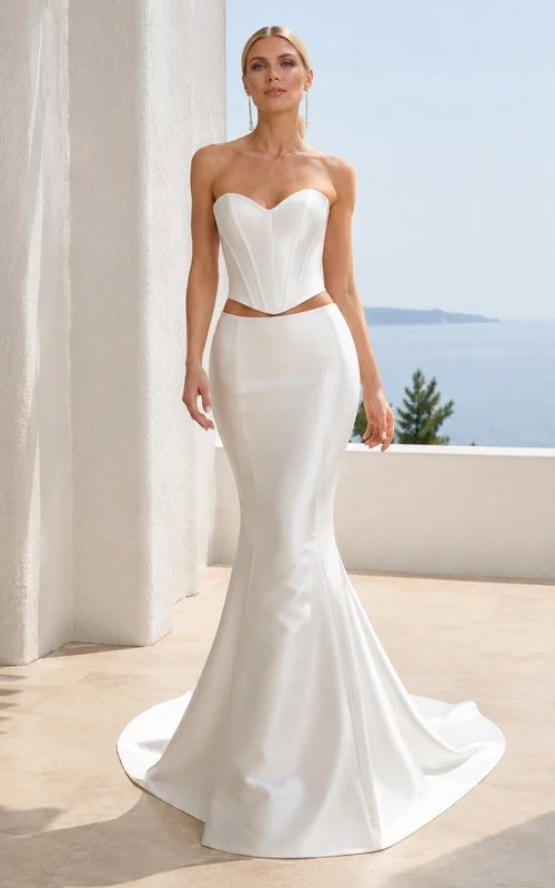 Two Modern Piece Sweetheart Satin Bridal Refined Wedding Dress