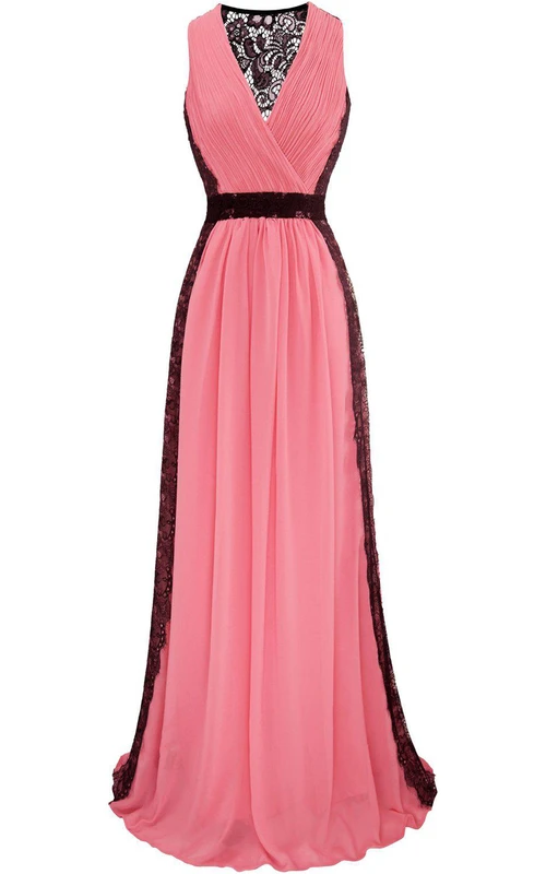 Robe longue fourreau sexy en mousseline de soie à col V et dos illusion