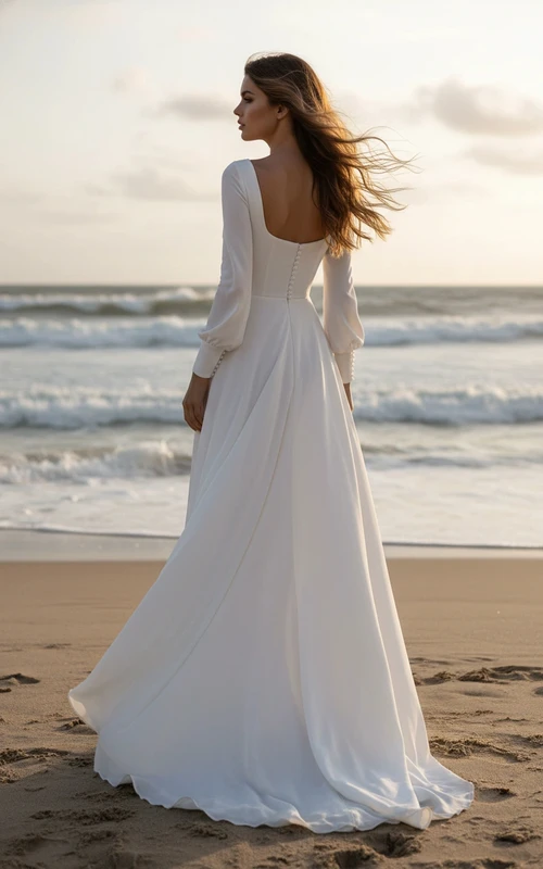 Vestido de novia de cuello cuadrado inspirado en la época de la Regencia