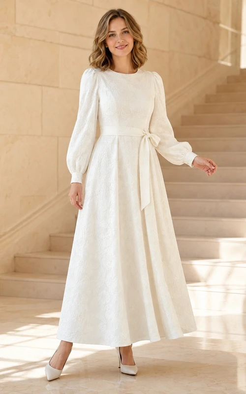 Elegant Satin Square Neck Long Sleeve A-Line Wedding Gown Dress