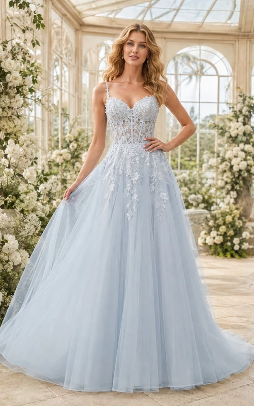 Klassisches Brautkleid in A-Linie aus himmelblauem Satin mit eckigem Ausschnitt