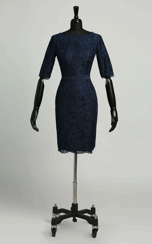 Bodycon 3-4 Length Sleeve Knee-length Zipper Vintage Lace Dress with Lace