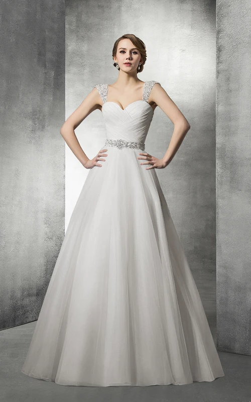Brautkleid aus Tüll mit herzförmigem Ausschnitt und abnehmbaren Trägern