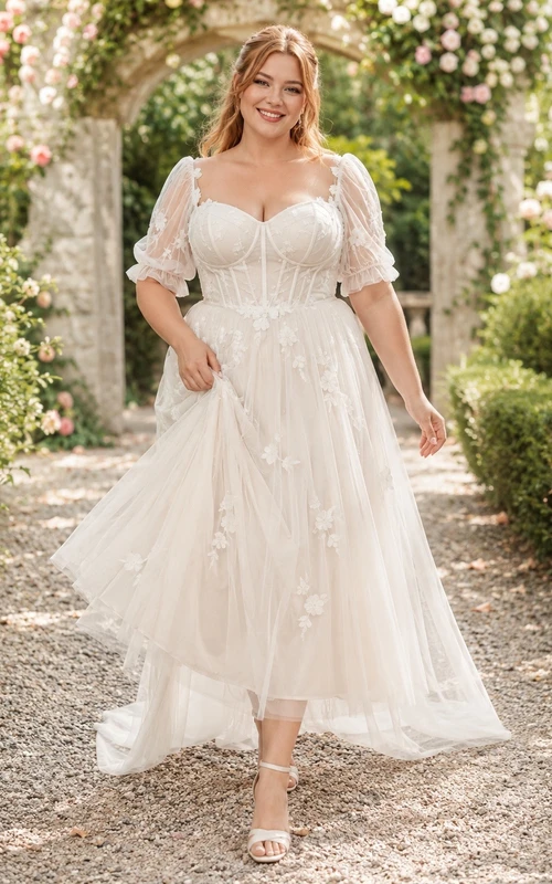 Vestido de novia de talla grande para fugas íntimas, manga corta, encaje, corte A, asimétrico