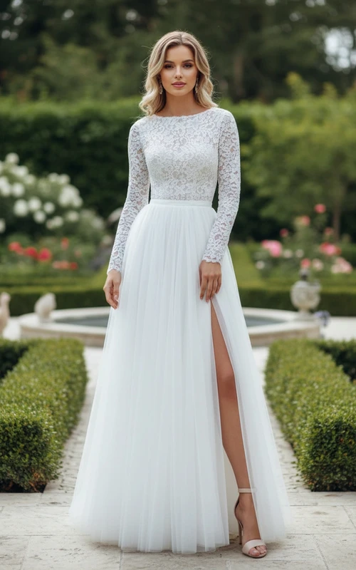 Vestido de novia moderno de encaje y tul
