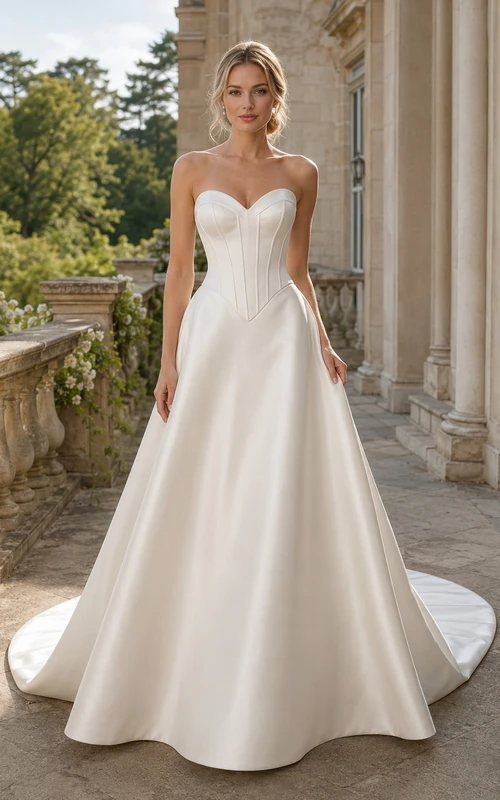 Strapless Satin A-Line Wedding Dress with Corset Bodice