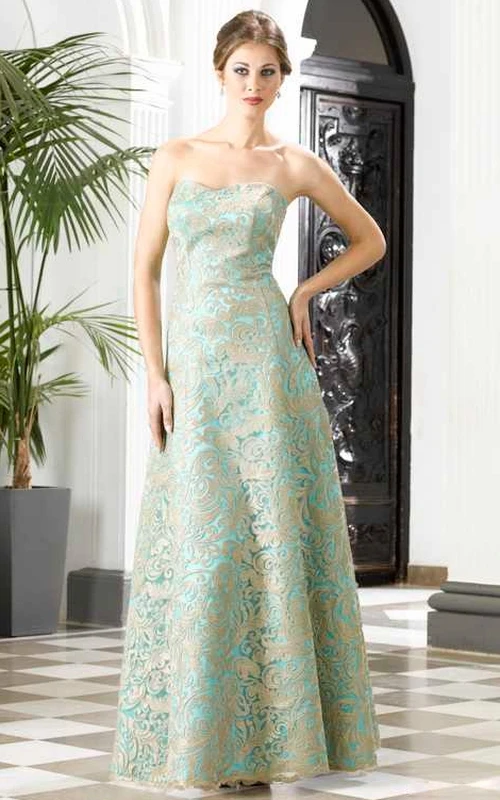 A-Line Floor-Length Strapless Sleeveless Lace Cape Backless Dress