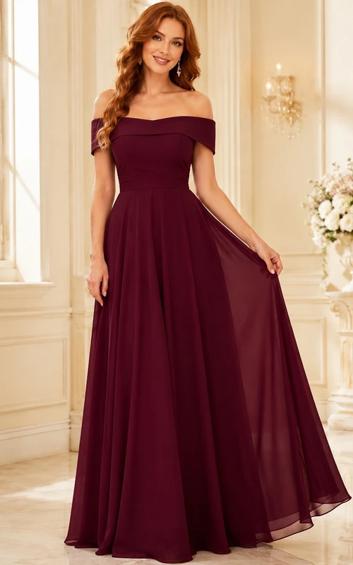 Elegant Burgundy Off-the-shoulder Long Sleeve Tulle Ball Gown Dress