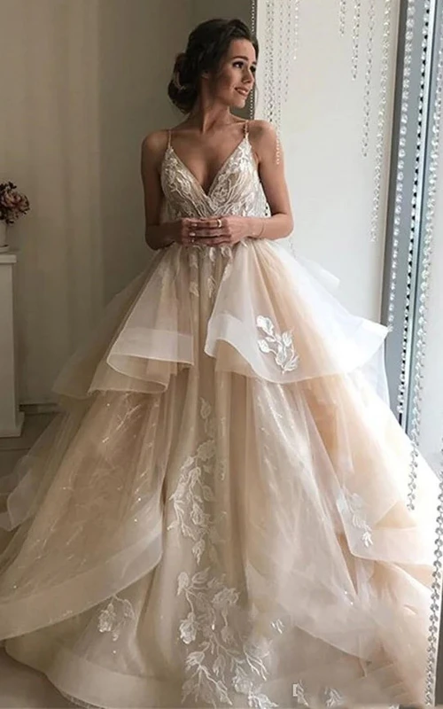 Spaghetti Ball Gown A-line Tulle Draped Empire Quinceanera Keyhole Back Dress