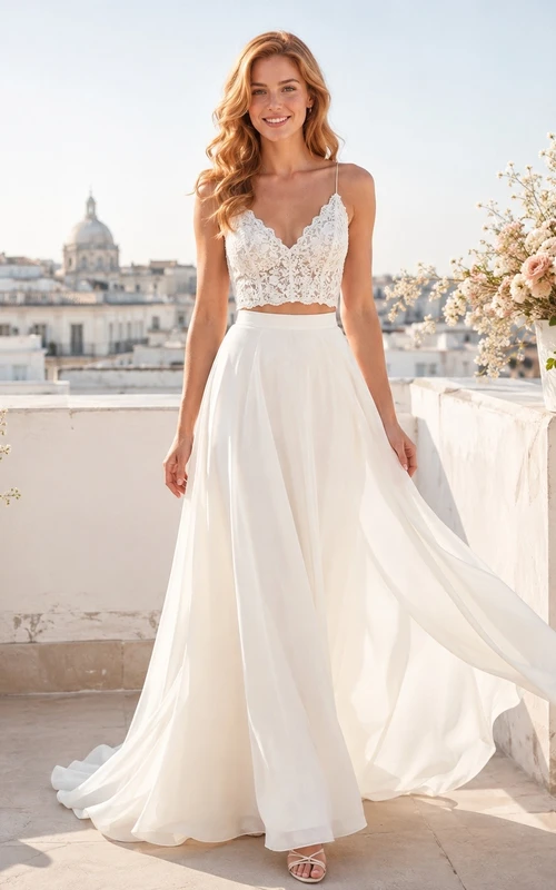 Sweetheart Two Piece Satin A-Line Floor Length Bridal Dress