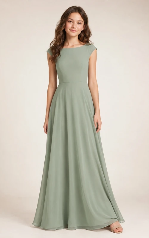 Vestido de dama de honor juvenil color celadón, corte en A, estilo joya, manga corta, camiseta, estilo romántico.