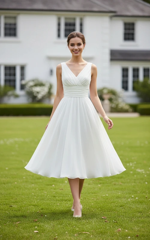 Vestido de novia playero vaporoso de largo midi