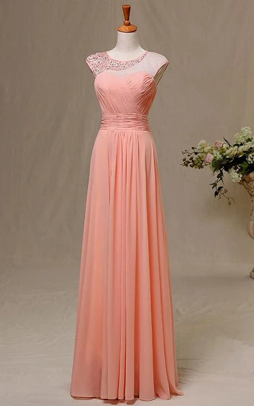 A-Linien-Maxikleid aus Chiffon mit herzförmigem Ausschnitt, Perlenstickerei und Schlüssellochausschnitt