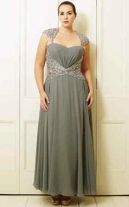 Ärmelloses, perlenbesetztes Queen-Anne-Chiffon-Abendkleid in A-Linie und Knöchellänge in Übergröße