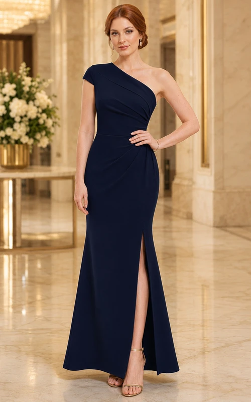 Dark Navy Asymmetrical Mermaid Slit Dress