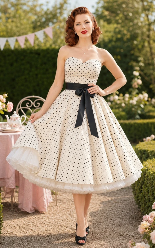 Strapless Polka Dot Petticoat Rockabilly Garden Bridal Dress