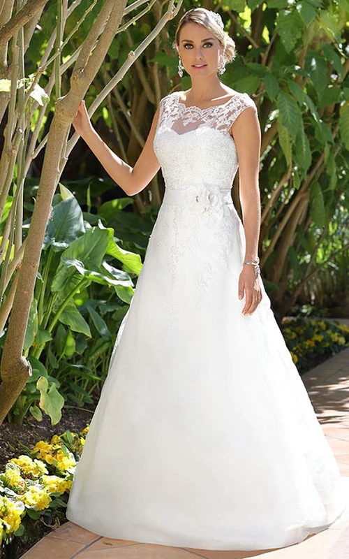 Maxi Scoop Floral Satin Wedding Dress With Appliques