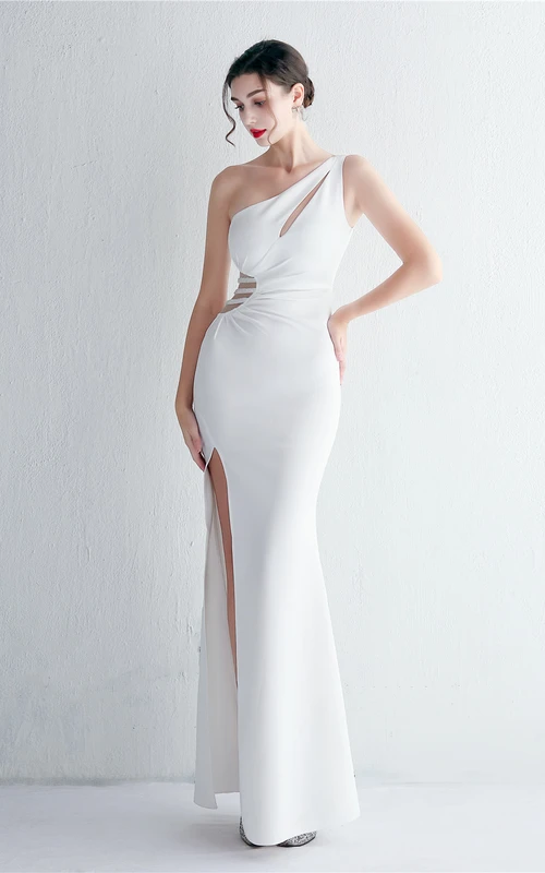 Robe de cérémonie de perles pressées, robe de toast longue asymétrique, jupe sirène cintrée, robe de remerciement pour banquet, modèle réduit de voiture de mariage, exposition