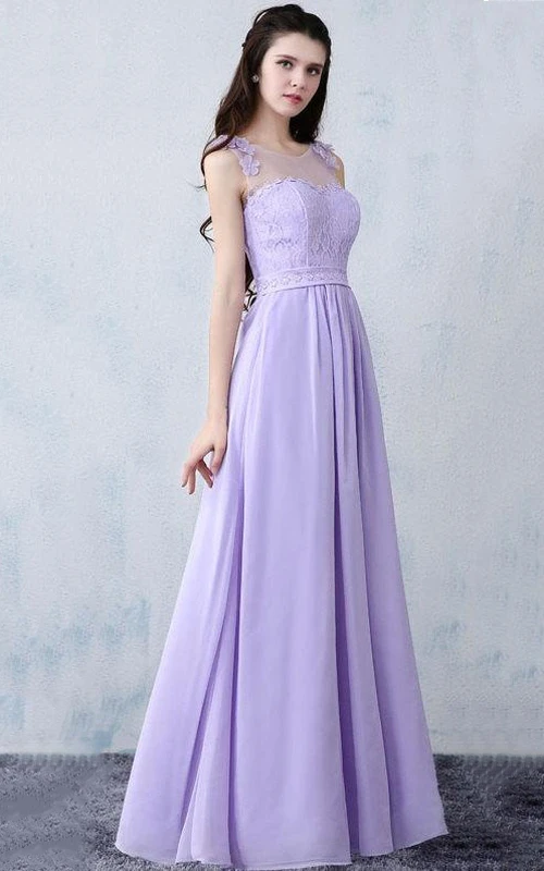 Vestido largo de noche de fiesta/boda de encaje morado para dama de honor