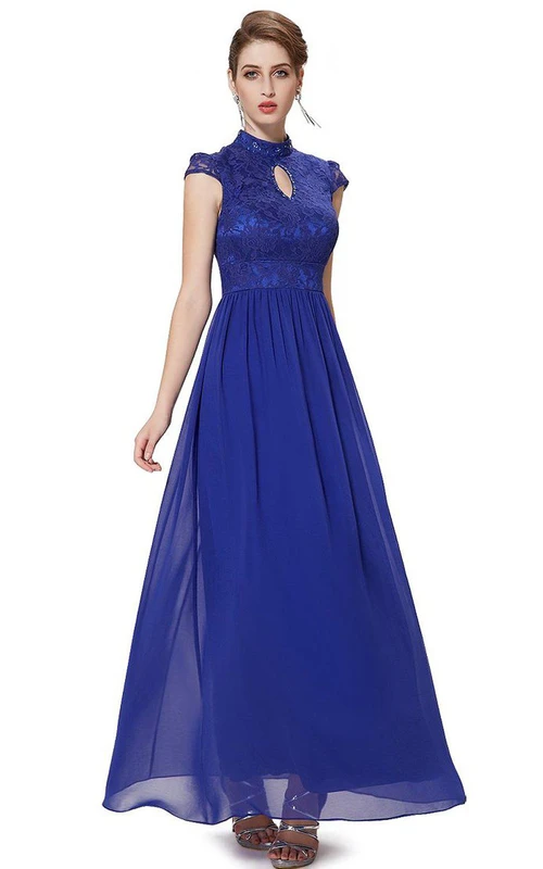 Robe trapèze en mousseline à manches courtes et corsage en dentelle