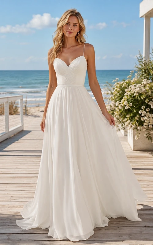 Vestido de novia sencillo, formal, sin mangas, con escote corazón y corte en A.