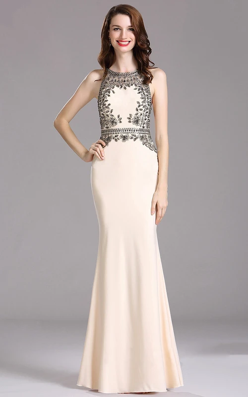Robe fourreau sans manches en jersey à perles et décolleté en V
