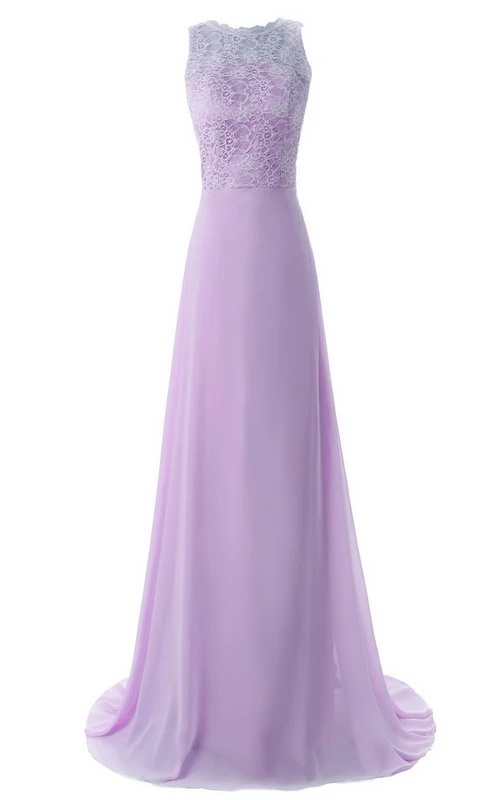 Elegantes, geschwungenes Chiffon-A-Linien-Kleid mit Spitzenapplikationen