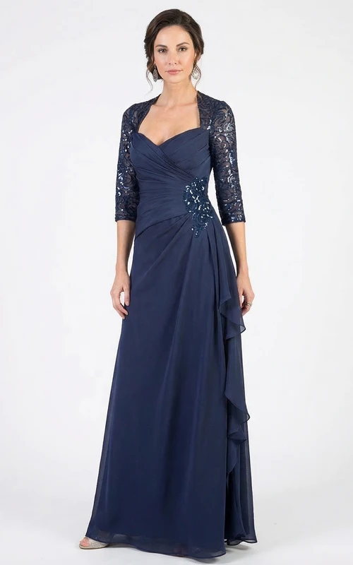 Robe à sequins à manches 3/4 volantées pour la mère de la mariée
