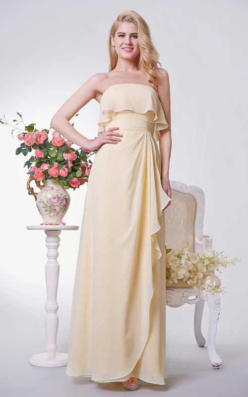 Robe longue bustier trapèze en mousseline avec drapé latéral