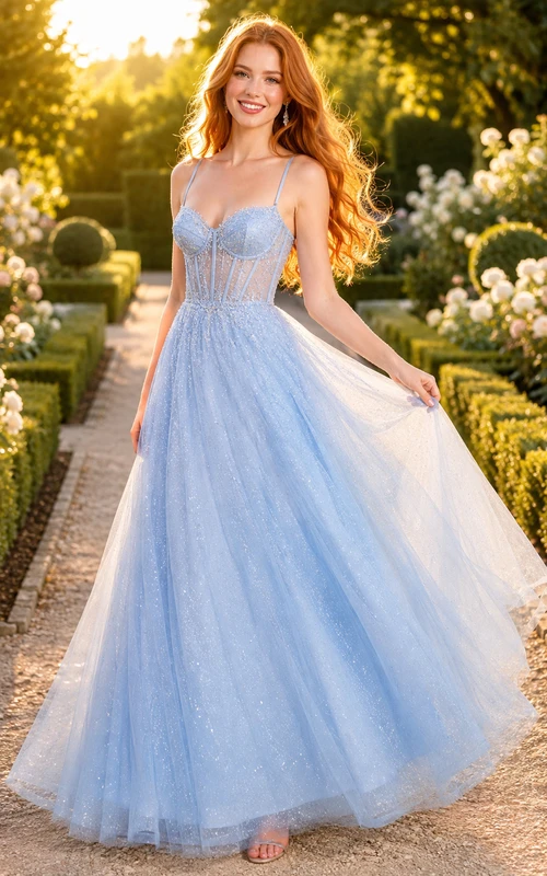 Robe de bal bleu ciel en tulle, robe de soirée bustier cœur sans manches, longueur au sol
