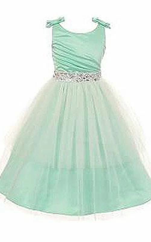 Robe de demoiselle d'honneur Mini Jewel plissée à volants en tulle et satin avec ruban