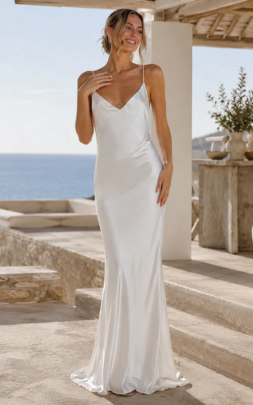 Minimal Satin Slip Wedding Dress with Cowl Low Back