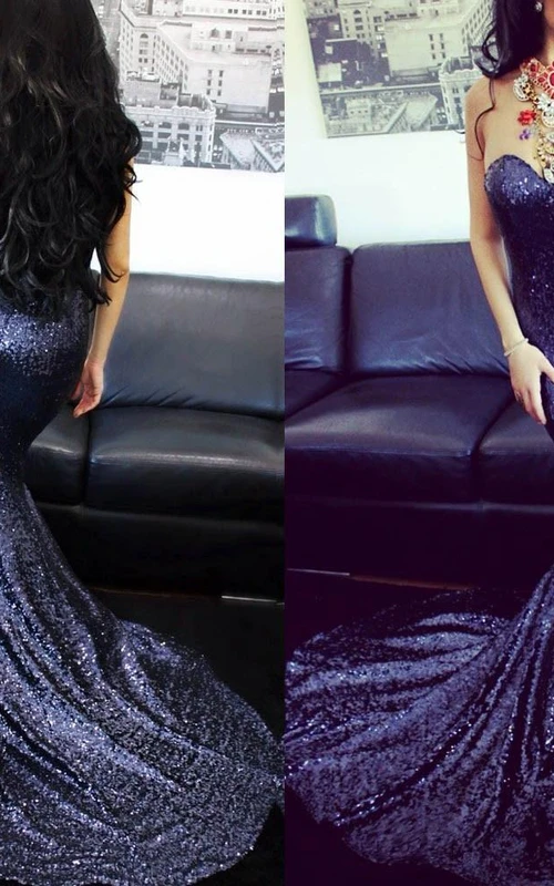 Sexy ärmelloses Meerjungfrauen-Abendkleid mit Pailletten und Herzausschnitt