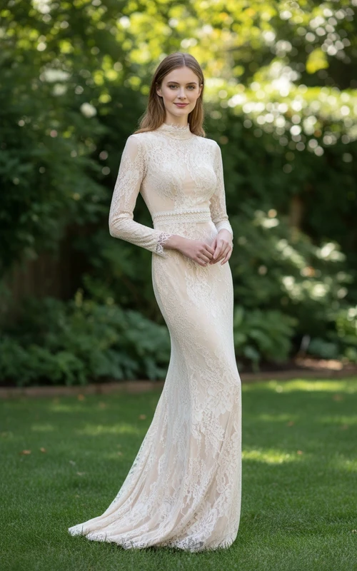 Vestido de novia moderno de encaje con espalda descubierta