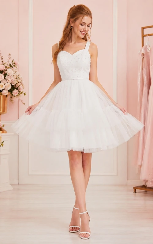 White Sweetheart Straps Sleeveless Tulle Flowergirl Party Dress