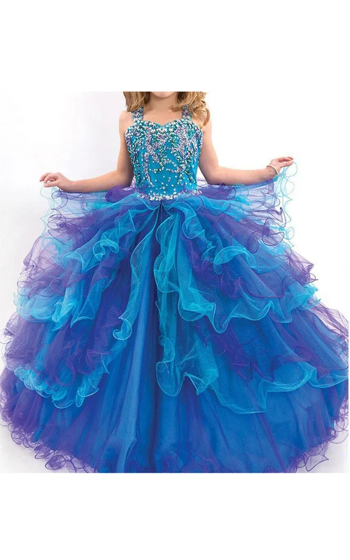 Robe de bal princesse en organza à volants ornée de cristaux, pour demoiselle d'honneur