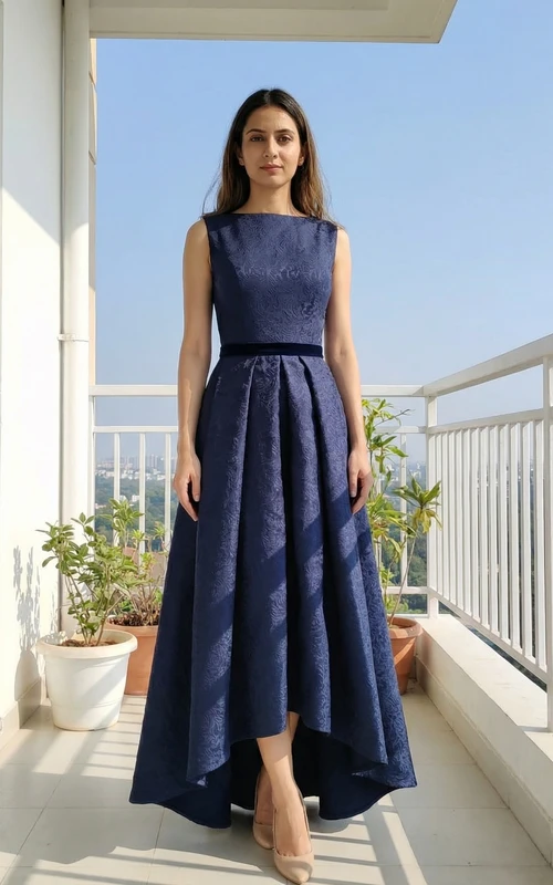 Teelanges Spitzenkleid mit Schlüssellochausschnitt und hohem Kragen